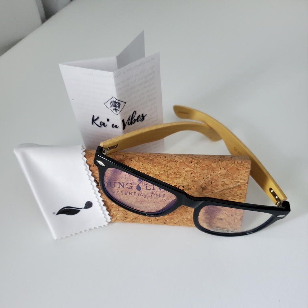 Handmade Black & Bamboo Blue Light UV Glasses